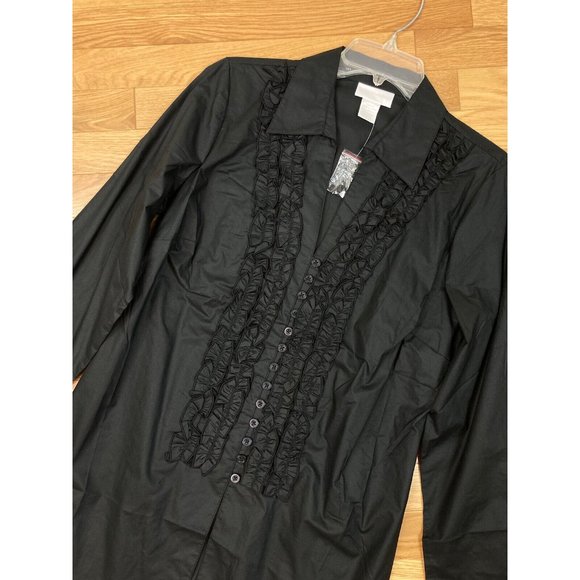 *NWOT Soft Surrounding Ruffle Front V-Neck Long Sleeve Blouse Womens M Black - Picture 5 of 7